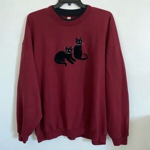 Black Cats Sweatshirt Burgundy Women’s 3XL Velvet Rhinestones